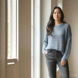 Peserico Blue Open Knit Linen Blend Crewneck Italian Sweater